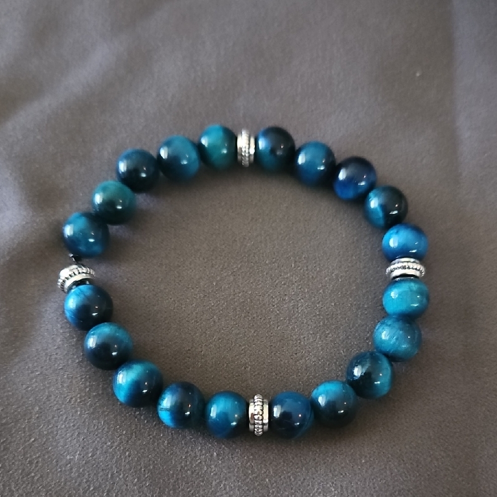 Blue Tigers Eye Beaded Bracelet